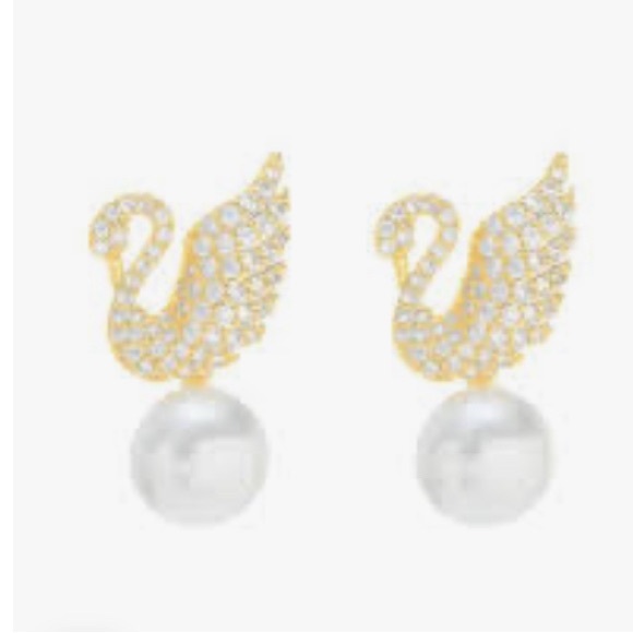 CRYSTAL SWAN EARRINGS WITH DROP PEARL NWOT - Picture 7 of 9